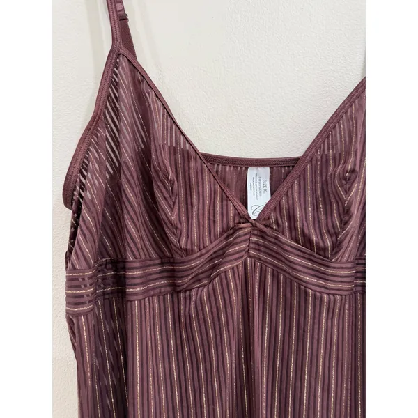 Cabernet Womens XL Brown Gold Metallic Pinstripe Camisole V-Neck Sheer Top - Image 8