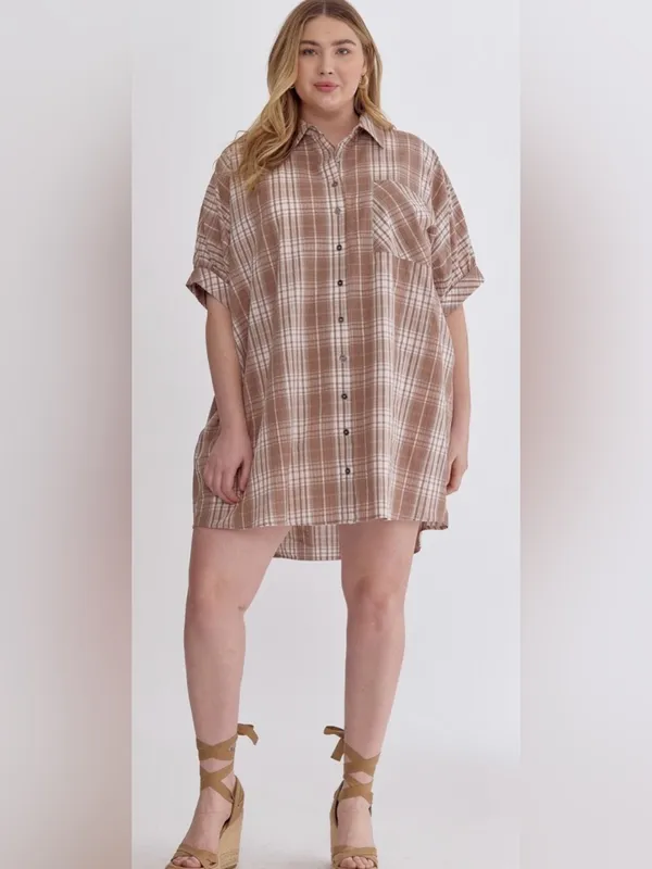 New!Entro Boutique Plaid collared button half sleeve mini dress Size 2X - Image 2