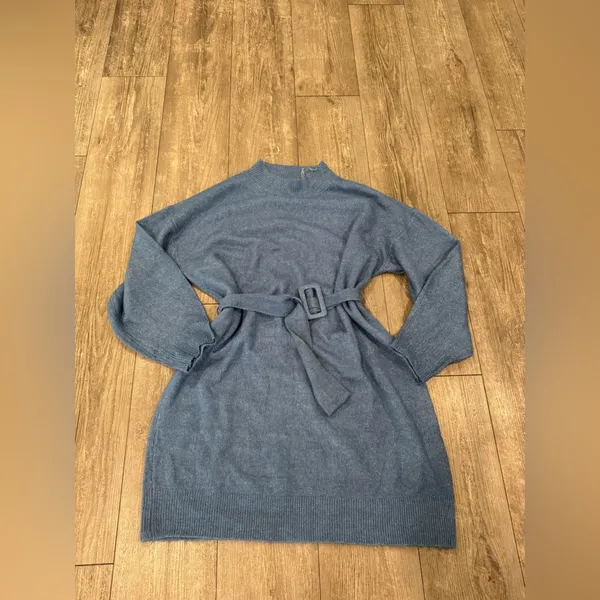 Blue Belted Sweater Dress - Image 3