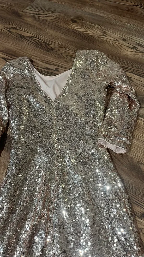 Lulus Dress Sequin Mini Rose Gold Small - Image 3