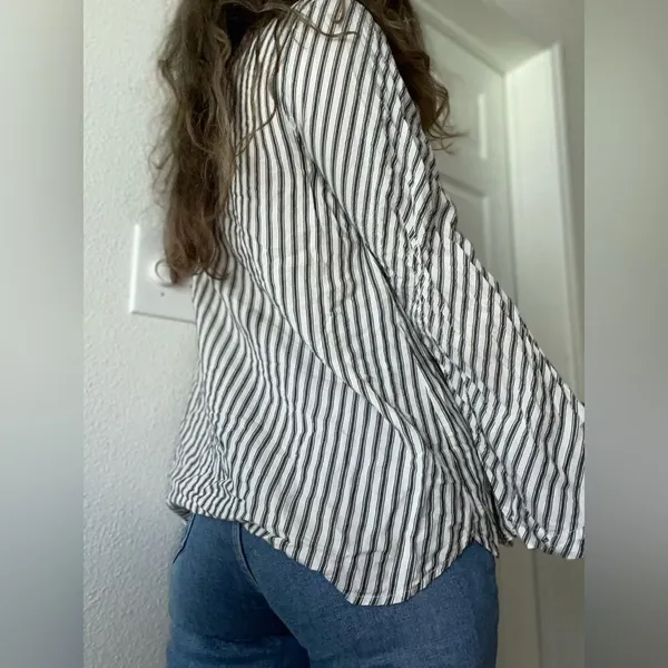Madewell Brighton Striped Popover blouse top‎ Flare Sleeve size large - Image 4