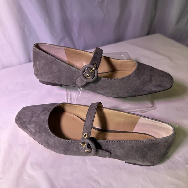 Ann Taylor Factory Gray Suede Flats with Buckle - Image 5