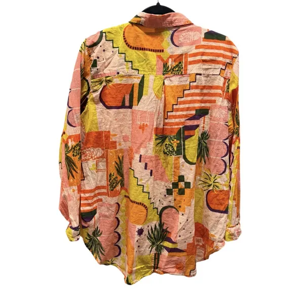 Haute Hippie Colorful Bohemian Long Sleeve Tropical Button Blouse Shirt Sz Large - Image 2