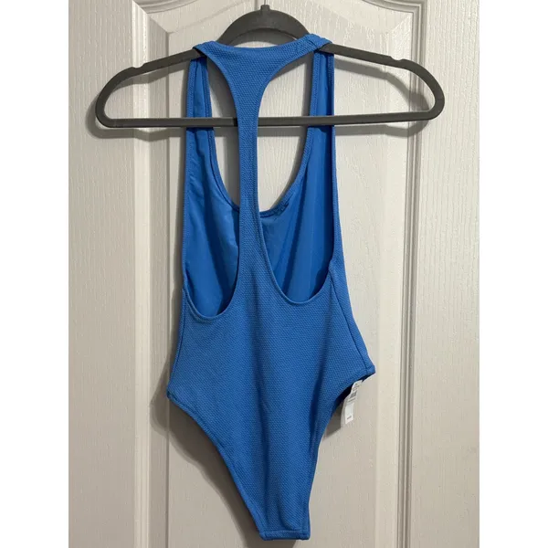 Aerie Racerback Crinkle Textured One Piece Swimsuit High Cut Summer Beach Resort - Image 3