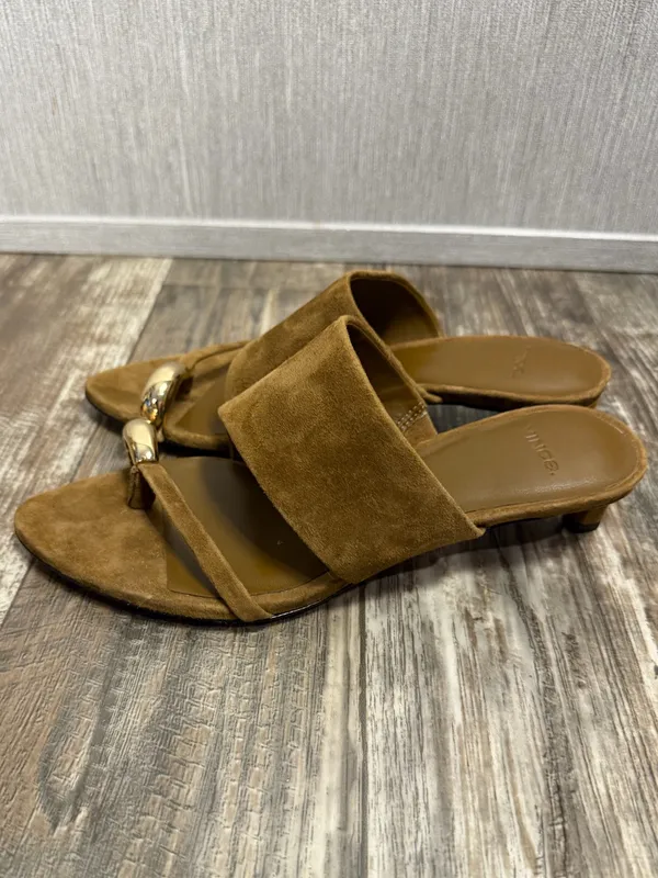Vince Suede Open-Toe Mule in Cognac with Gold Accent Size 5.5 - Image 9