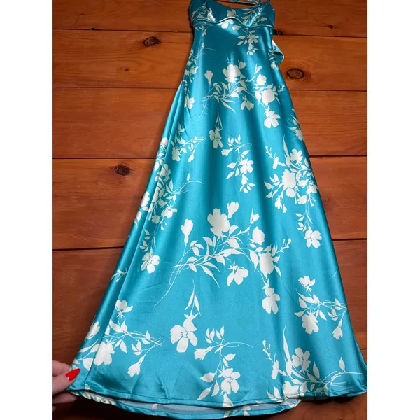 NWT Lulus Glamorous Efforts Aqua Floral Print Tie-Back Midi Dress Cruise Sz XS - Image 5