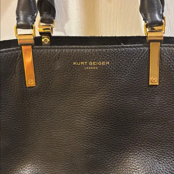 Kurt Geiger London Emma Tote Black Textured Leather Handbag Gold Toned Hardware - Image 3