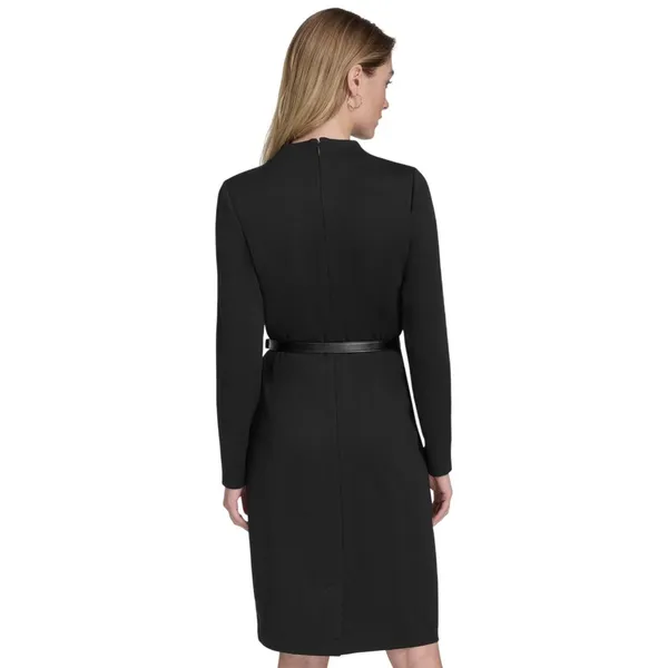 Halston Womens Mock-Neck Belted Long-Sleeve Dress HS4I2AYE Black M - Image 8
