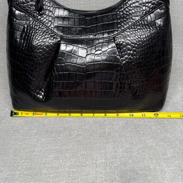 Alfani Black Croc Embossed Leather Shoulder Bag Greenwich Hobo‎ Purse - Image 6