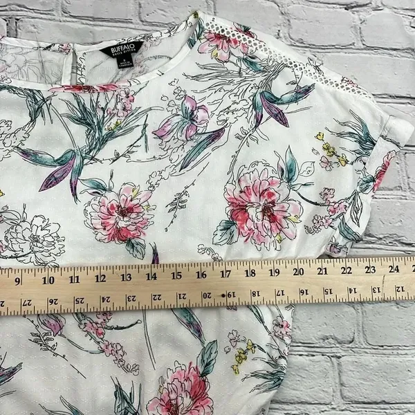 Buffalo David Bitton Top Womens White Floral Print Front Tie Blouse Small - Image 12