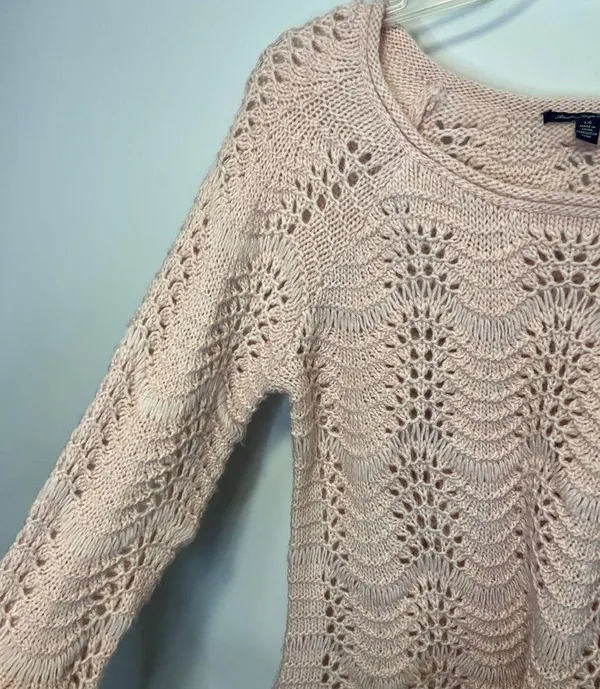 American Eagle NWT Blush Open Knit Crochet Wool Blend Sweater - Image 6