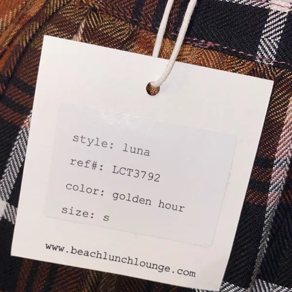 NWT!!Beach Lunch Lounge Madison Plaid Button Down Shirt Size Small 100% Rayon - Image 12
