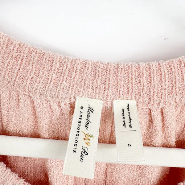 Meadow Rue Anthropologie Womens Peach Textured Boucle Boho Ribbed Sweater Size S - Image 5