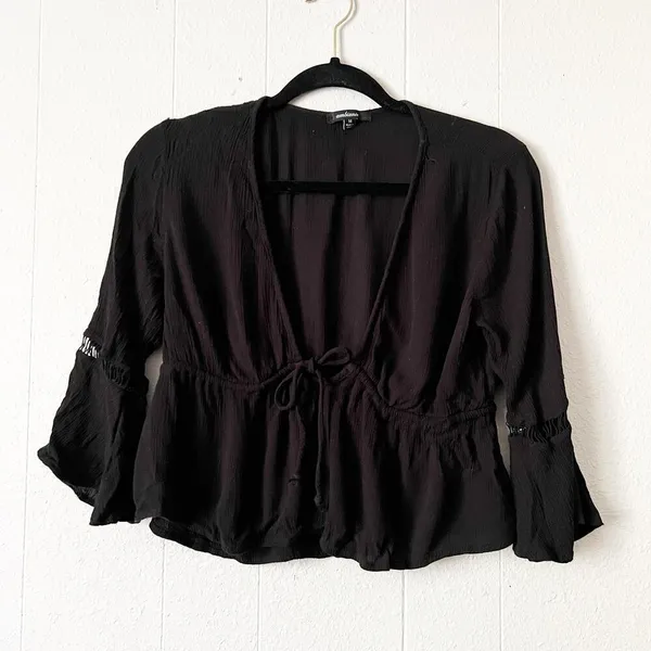 Ambiance Top Womens XS Flared Sleeve Cropped Witchy Goth Boho Dark Fairy Y2K - Image 2