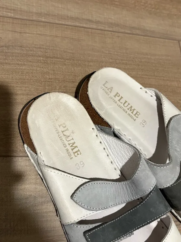 La plume leather slip on sandals white grey‎ size 39 - Image 5