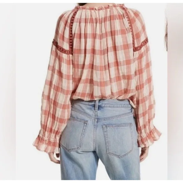 Free People Boho Fall‎ Plaid Honey Grove Top Size Small - Image 4
