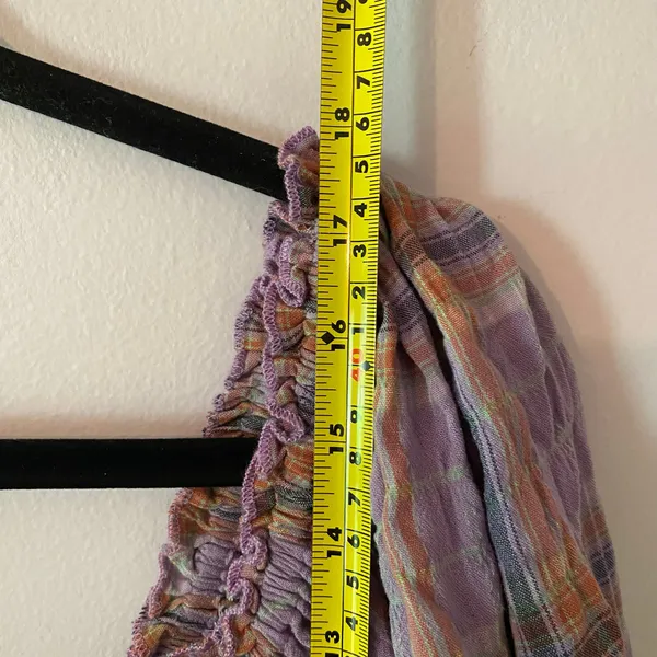 Free People Purple Plaid Puff Sleeve Babydoll Blouse Cropped Women's size Large - Image 9