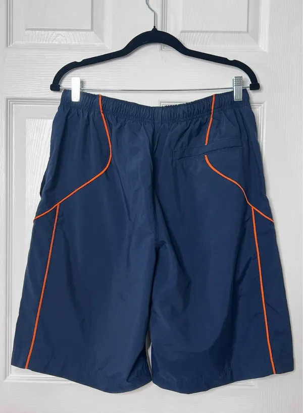 VTG Y2K Nike Mens Navy Blue Athletic Shorts Size L Gray Tag Orange Swoosh Retro - Image 2