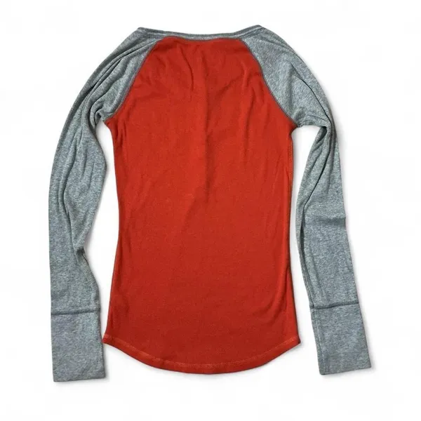 Y2K Aeropostale Womens Orange Gray Raglan Long Sleeve‎ Henley Shirt Top L G - Image 2