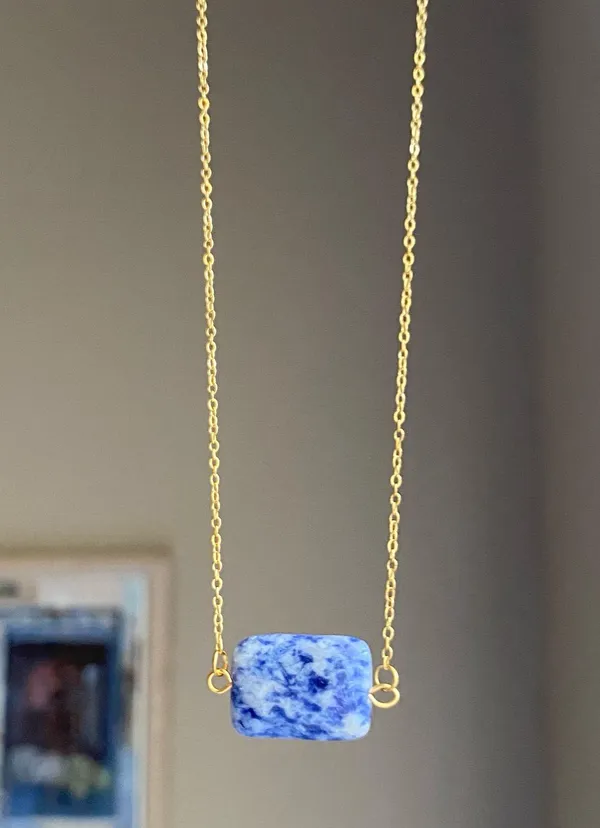 Handmade square stone boho simple statement necklace🌀💙 - Image 2