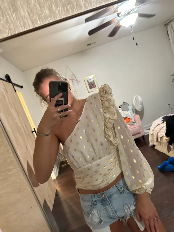 DO+BE One Shoulder Ruffle Polka Dot Top - Image 2