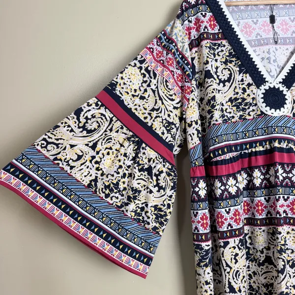 Melissa Paige Tunic Blouse 3X Blue Peasant Crochet Paisley Empire Bell Sleeve - Image 5
