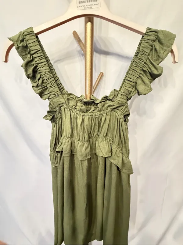 Petal & Pup- NWT- Orion Frill Strap Mini Dress - Olive Small - Image 10
