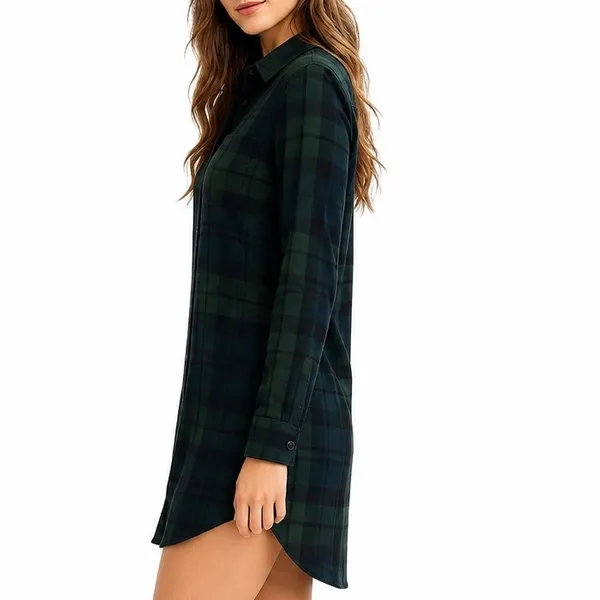 Abercrombie & Fitch XXSP Green Navy Plaid Button Down Shirt Dress Tunic - Image 3