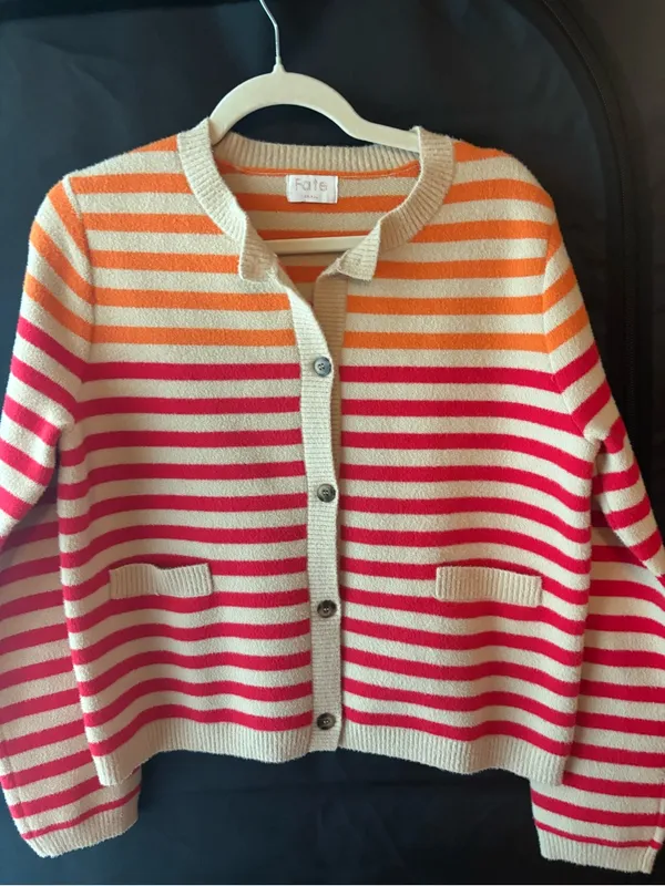 FATE Oversized Stripe Button Cardigan, NWOT Orange - Image 2