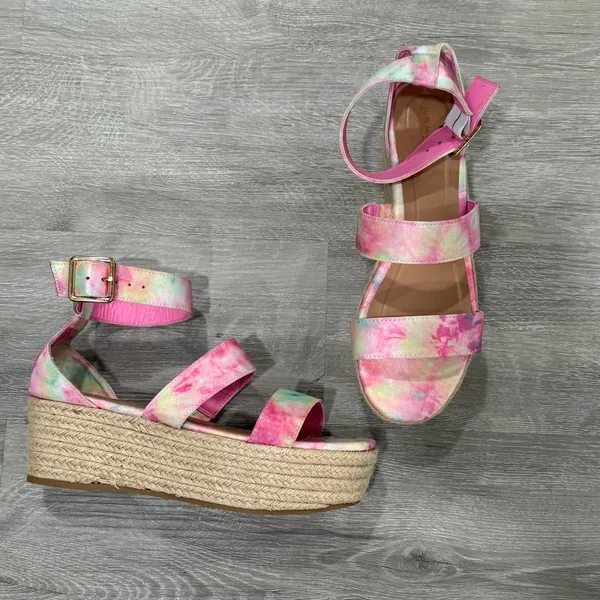 BAMBOO Multicolor Tie-Dye Wedge Sandals - Image 2