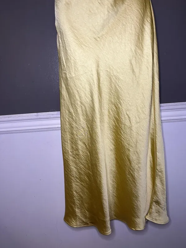 Cider Dress Womens Medium Yellow Satin Lace Cowl Neck Backless Slip Maxi - Image 5