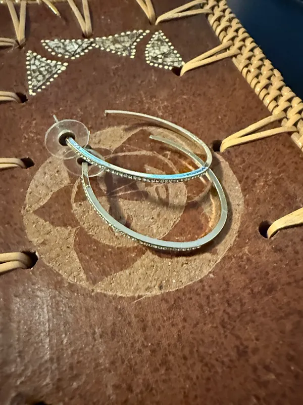 Gold Tone Hoop Earrings with Crystal Accent - Image 4