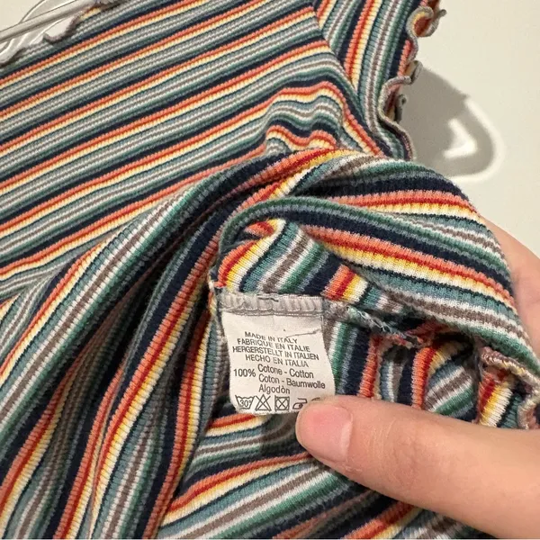 Brandy Melville Wynn Rainbow Stripe Lettuce Hem Scalloped Baby Tee 80s/90s‎ OS - Image 5