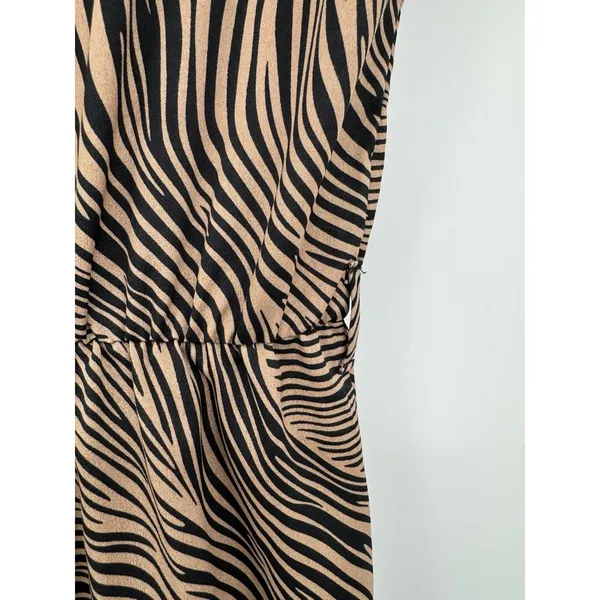Vintage Toska Hi-Lo Dress Brown Black Leaf Print Summer Short Sleeve Casual Sz L - Image 7