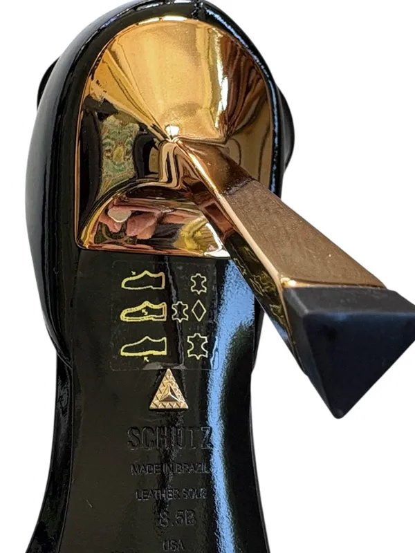 NWOT SCHUTZ Leather Ciara Gold Heel Stiletto Sandals Black Size 8.5 - Image 9