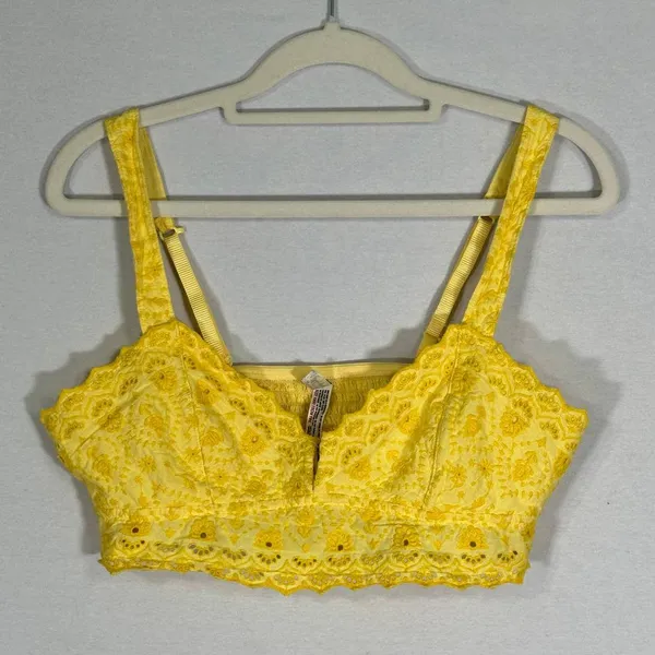 FREE PEOPLE Ezra Embroidered Eyelet Bralette Yellow Women's Size Medium - Image 3