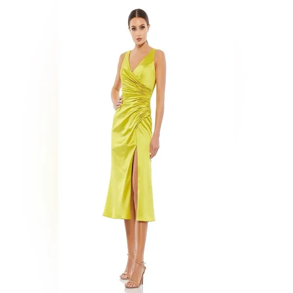 Mac Duggal 26625 MIDI Satin Dress - Chartreuse - Image 4