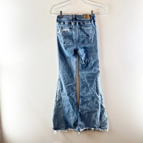 American Eagle Mid Rise Festival Flare Raw Hem Jeans Blue 0 - Image 6