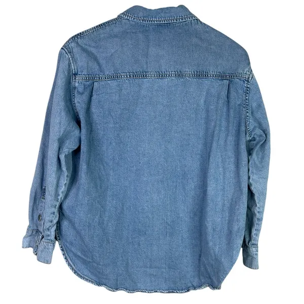 Zara Denim Snap Button Down Collard Western Style Long Sleeve Denim Shirt S Blue - Image 4