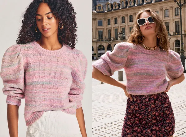 LoveShackFancy Aquarius Pullover Chunky Knit Sweater Pink Cloud Puff Sleeve sz M - Image 2