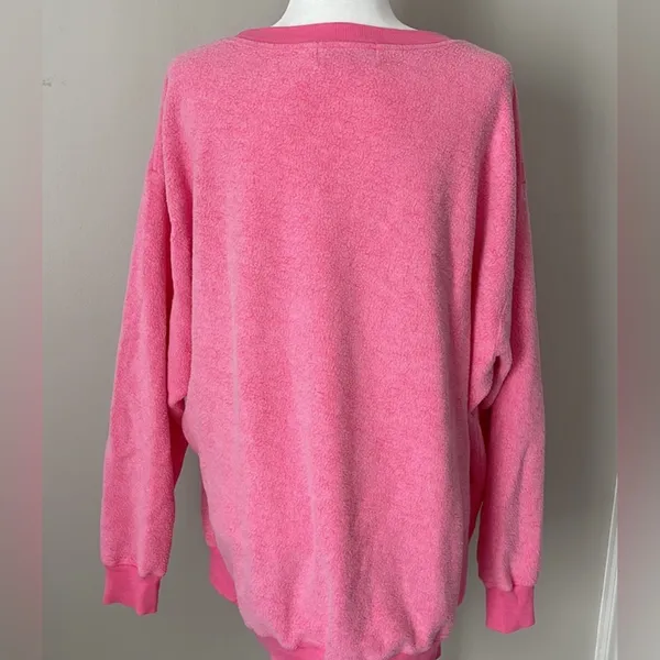 Wildfox Oversized Heathered Hot Pink Fleece SweatshirtCrewneck Ribbed Hem/ Cuffs - Image 5