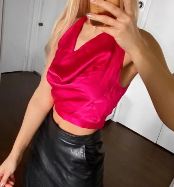 Zara NWT fuchsia pink satin cowl neck top - Image 12
