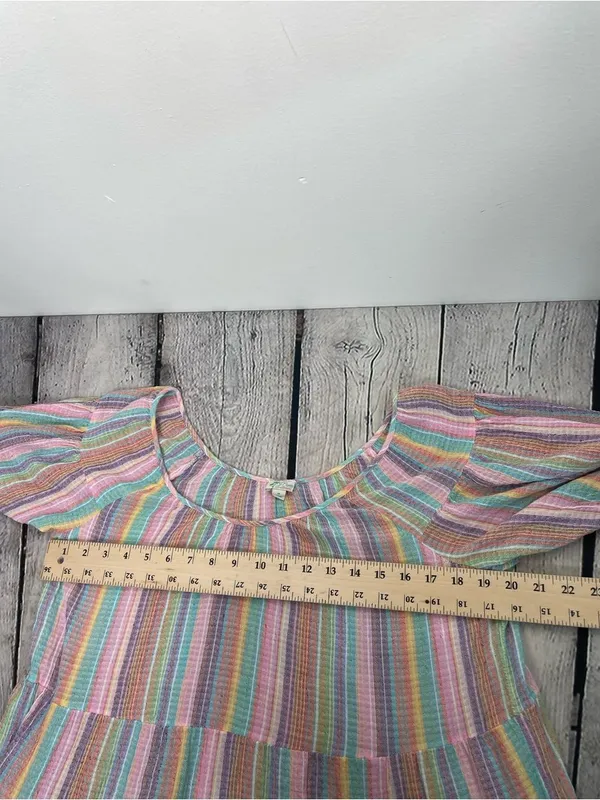 J. Crew Original Beach Wear Pastel Multicolor Striped Tiered below knee Dress - Image 15