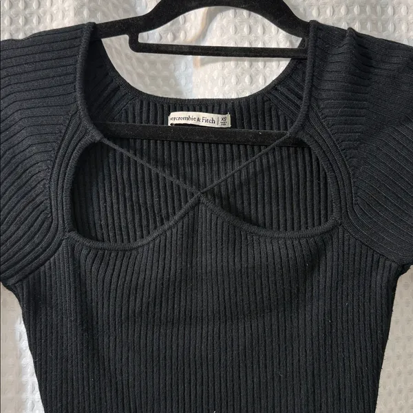 Abercrombie & Fitch Black Knit Ribbed Long Sleeve Mini Dress Chest Cutout Sz XS - Image 3