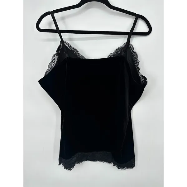 Y2K Black Velvet Cami Tank Top Lace Trim Size 1X Whimsigoth‎ Gothic Romantic - Image 3