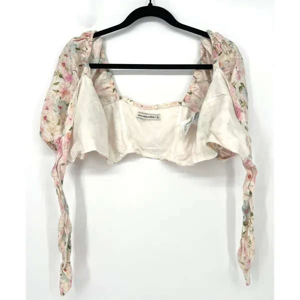 Abercrombie & Fitch Floral Linen Tie-Front Crop Top‎ Small EUC Festival Boho - Image 3