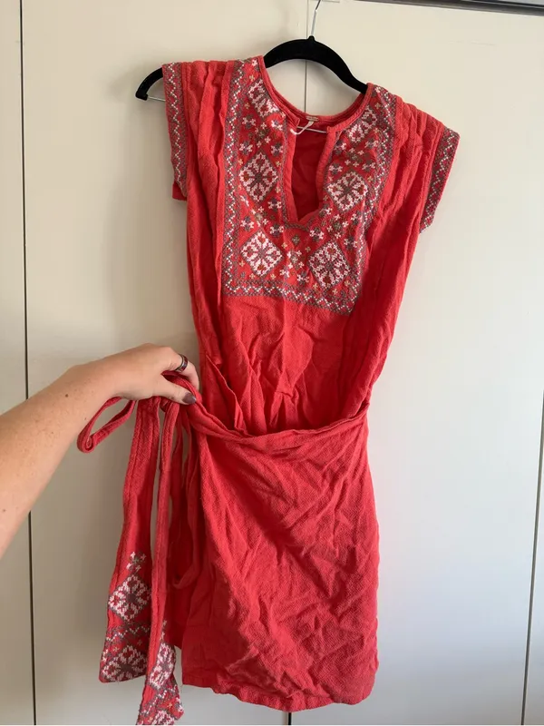 Free People FP Running Wild Embroidered Mini Dress Papaya/Clay Cross Stitch - Image 2