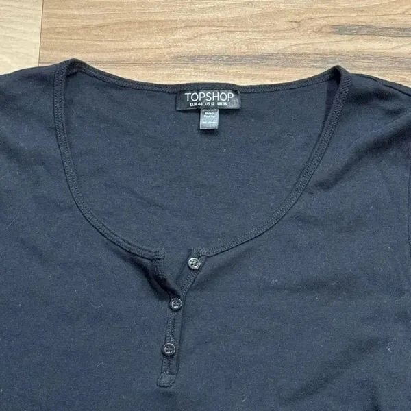 Topshop Black Cropped Henley Top Shirt Long Sleeve Women’s 12 - Image 3