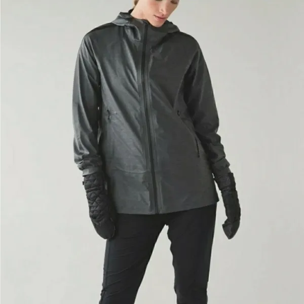 LULULEMON The Drizz Jacket Grey size 10‎ Waxed Coated Water Resistant Reflective - Image 9