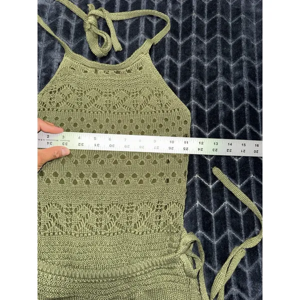 Lulus Green Crochet Knit Tie Halter Neck Wrap Midi Dress Sleeveless Small NWT - Image 8